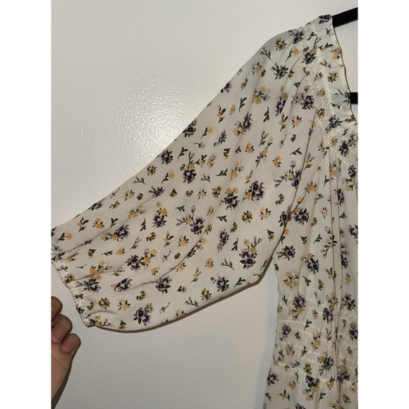 H&M Womens Casual Dress Sz XL White Floral Print Off Shoulder 1/3Balloon Sleeve - Picture 9 of 11
